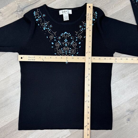 Kikit Turquoise Beaded Studs Sweater Black Medium Western - Picture 10 of 11
